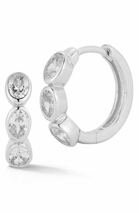 Bezel Set Cubic Zirconia Small Hoop Earrings