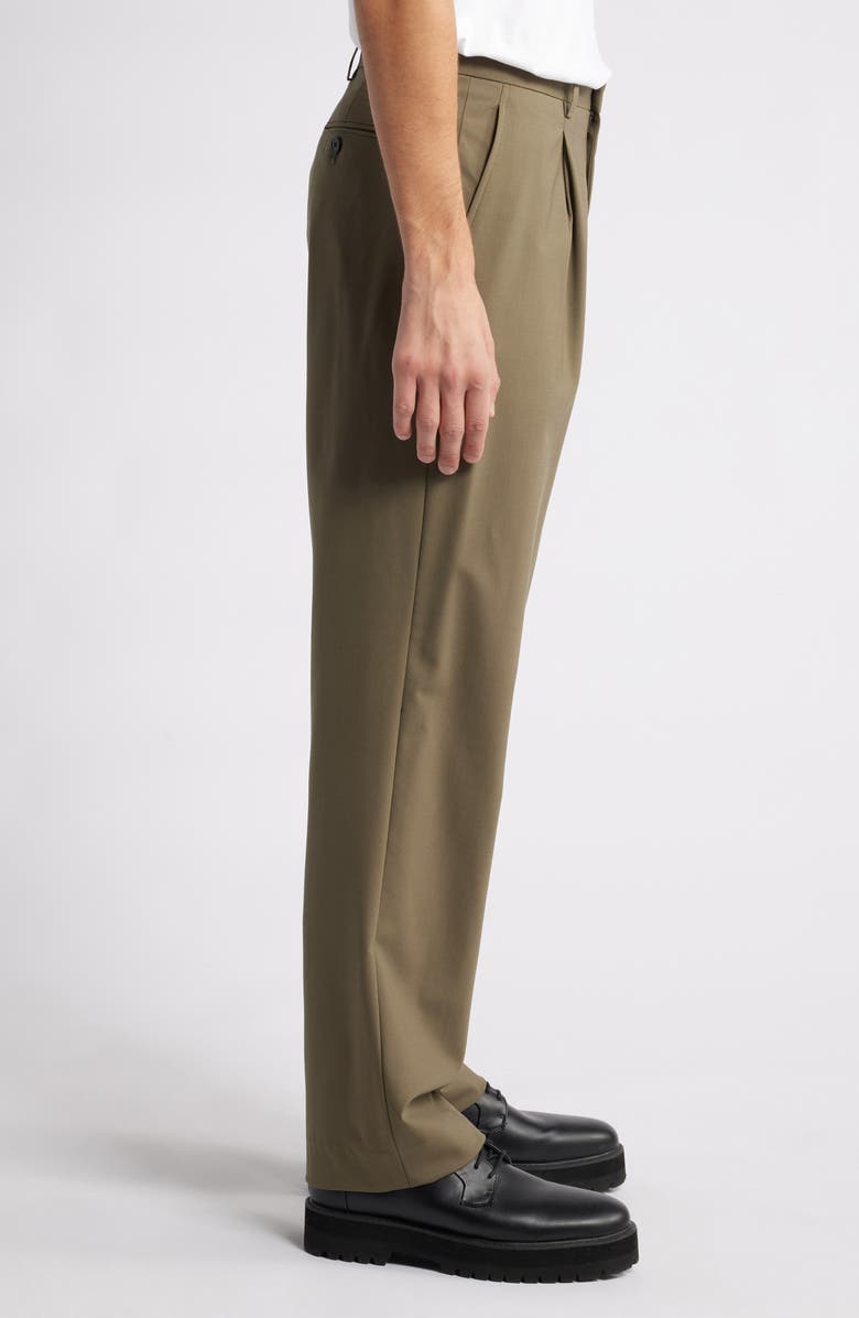 Theory Relaxed Fit Pleated Stretch Wool Dress Pants, Alternate, color, Moss - F03
