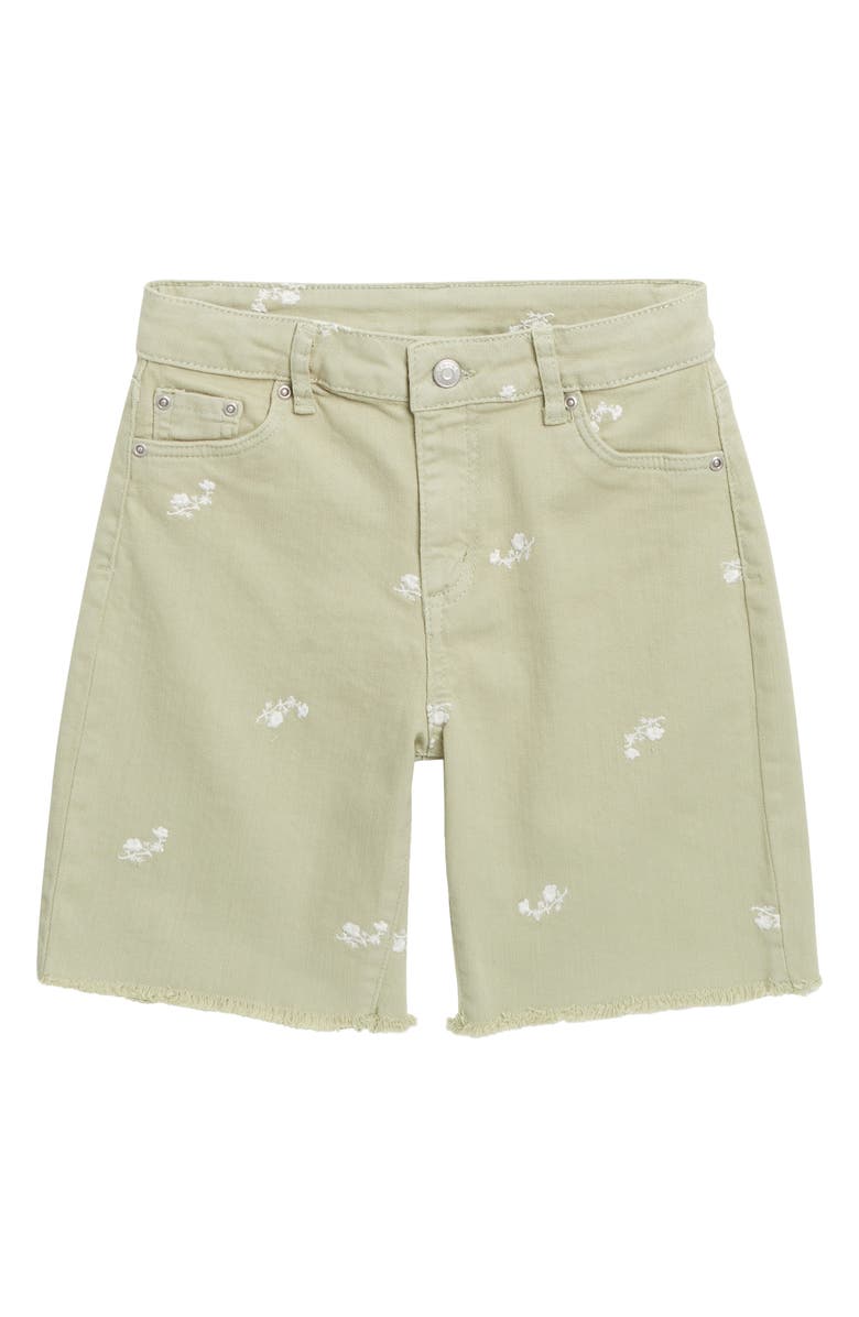 Tractr Kids' Embroidered Denim Bermuda Shorts, Main, color, Sage