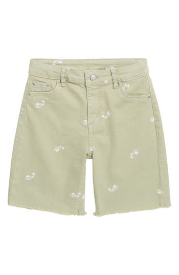 Tractr Kids' Embroidered Denim Bermuda Shorts In Green