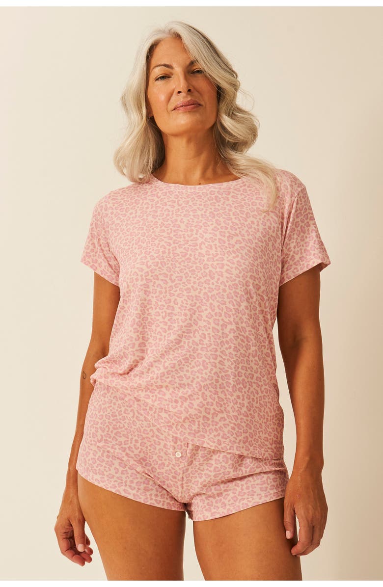 Stripe & Stare T-Shirt & Bed Short Set, Main, color, Pink A Boo Leopard