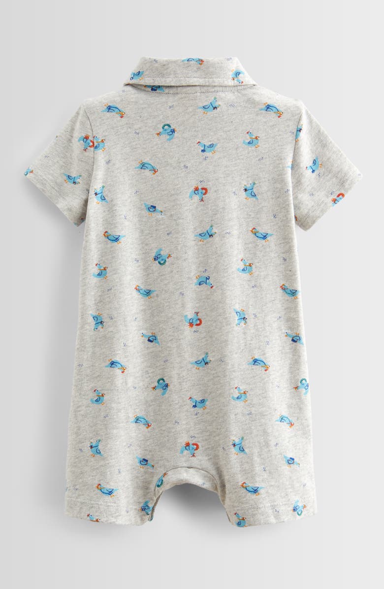 Tucker + Tate Print Cotton Polo Romper, Alternate, color, Grey Heather Tourist Pigeons
