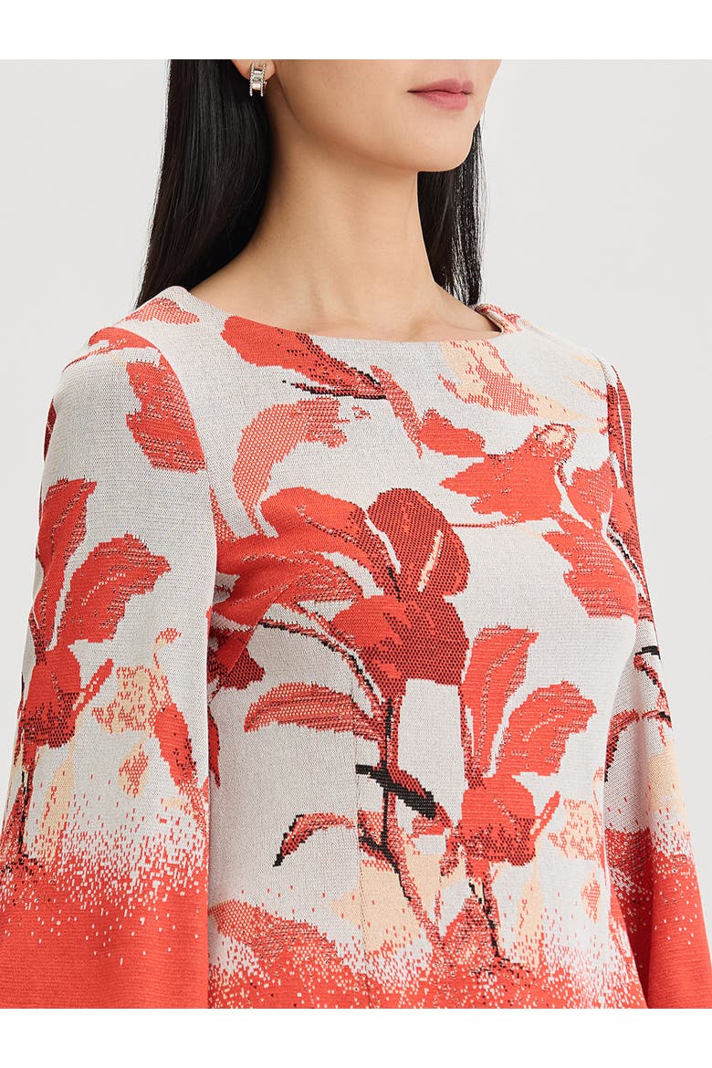 Floral Jacquard Bell Sleeve Soft Knit Top, Alternate, color, Cherry/Peach/Ivory/Black