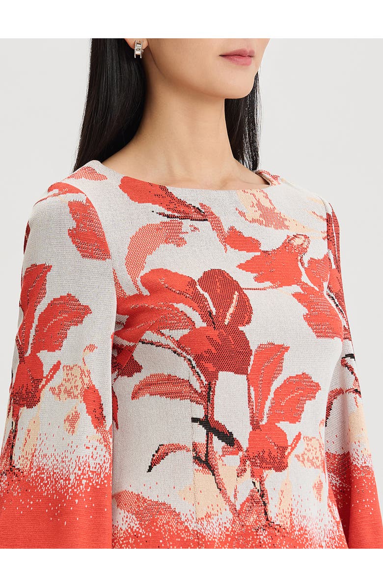 Misook Floral Jacquard Bell Sleeve Soft Knit Top, Alternate, color, Cherry/Peach/Ivory/Black