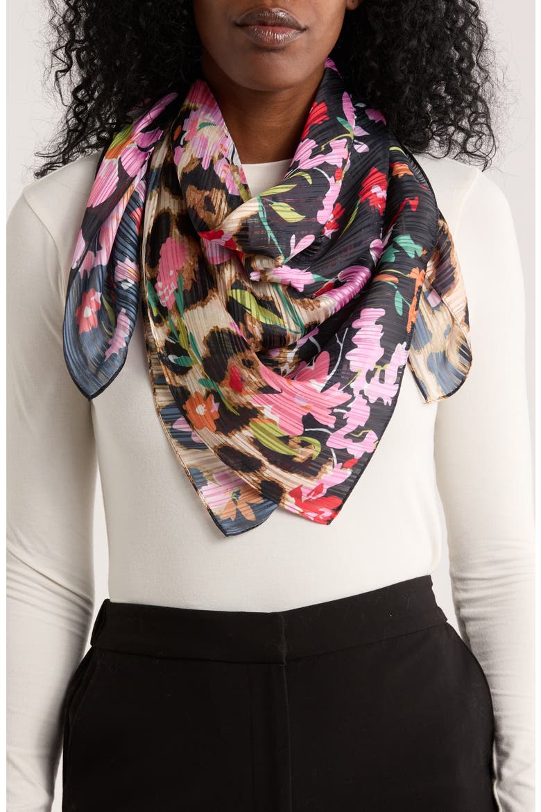 Ditsy Floral Animal Print Scarf, Main, color, BLACK/ BRIGHT FLORAL