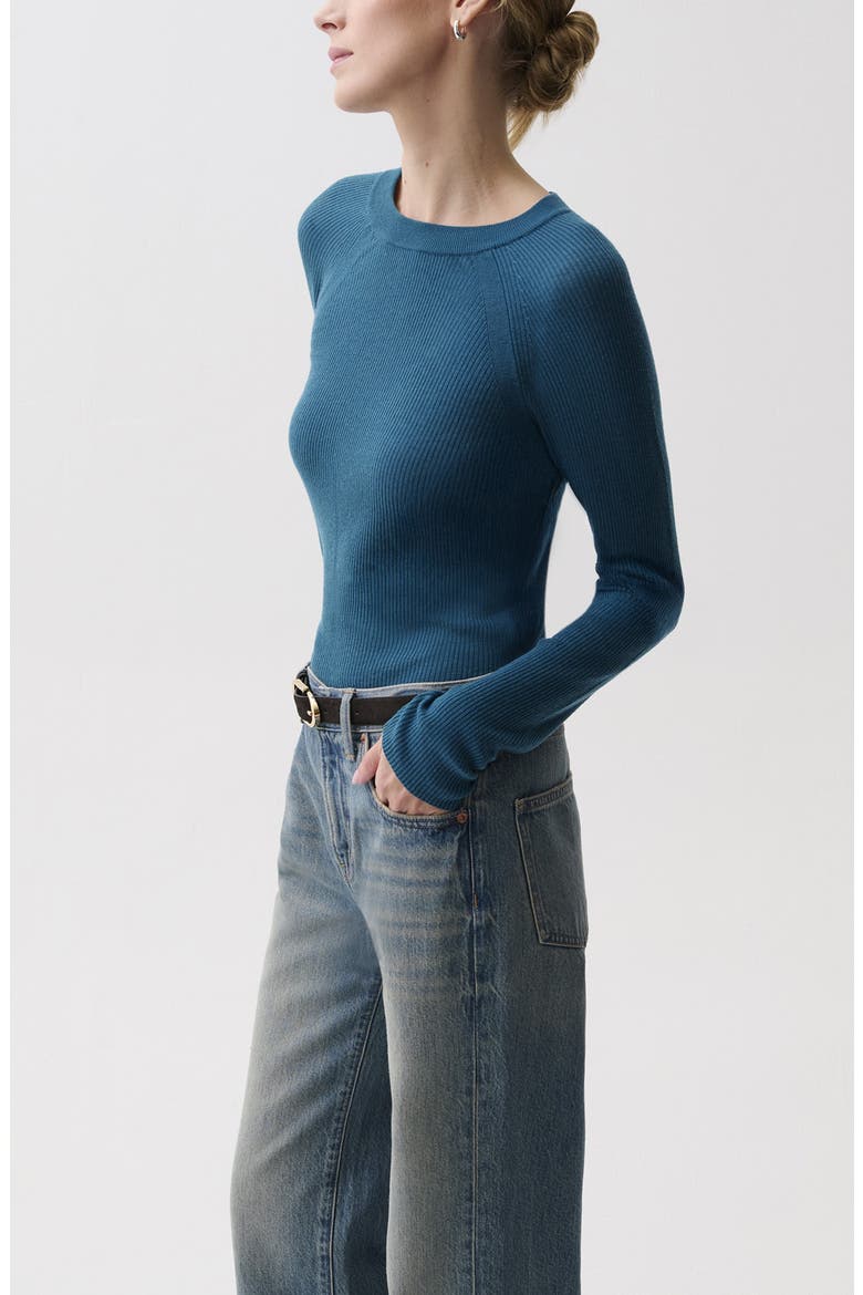 Juno Rib Long Sleeve Merino Wool Blend Top, Alternate, color, DEEP TEAL