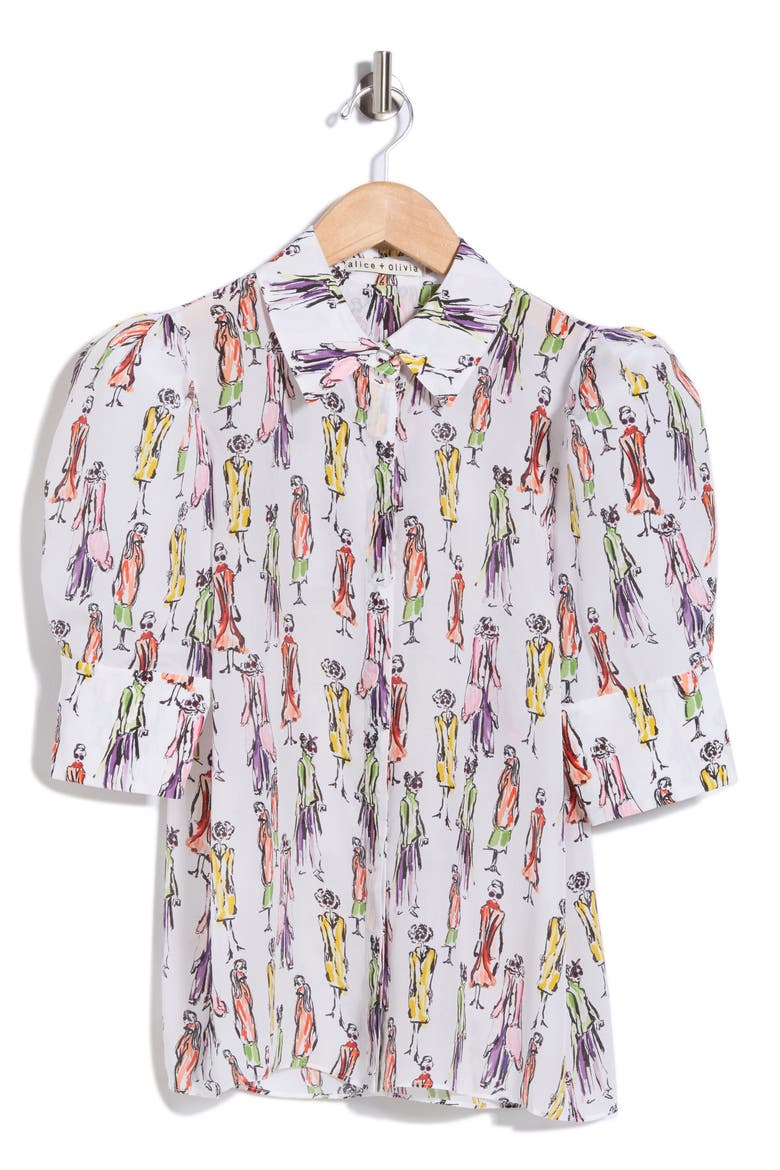 Willa StaceFace Puff Sleeve Silk Top, Alternate, color, MELROSE STACE