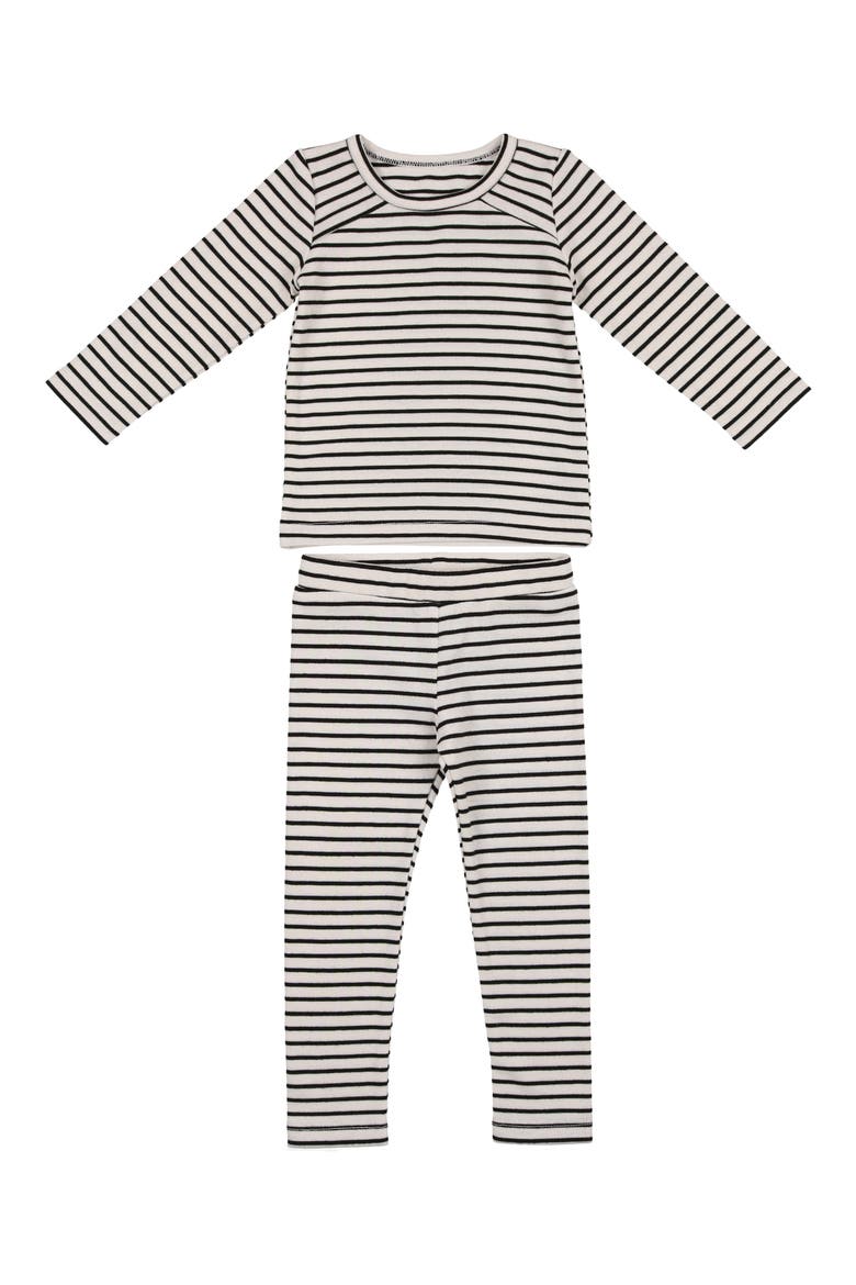 Stripe Stretch Cotton T-Shirt & Pants Set, Main, color, BLACK