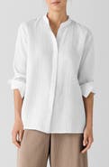 Eileen Fisher Mandarin Collar Textured Organic Cotton Button-Up Shirt