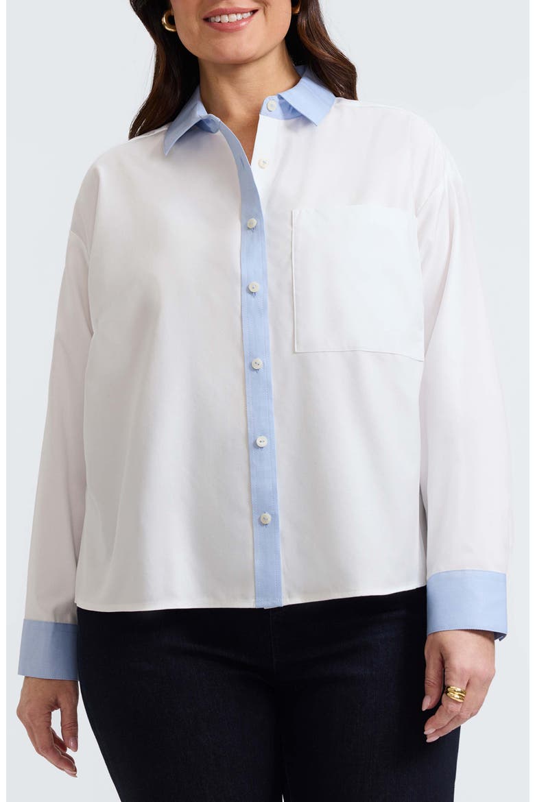 Marina Contrast Trim Cotton Button-Up Shirt, Main, color, WHITE