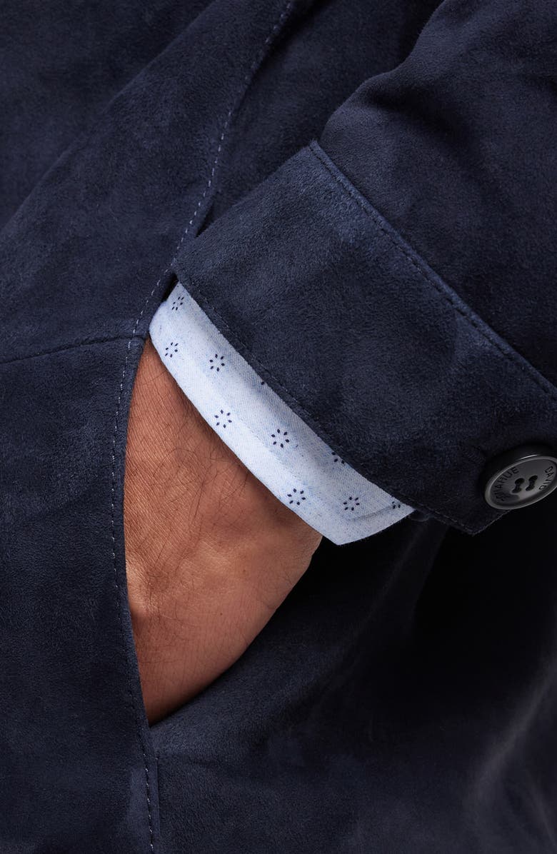 David Donahue City Suede Button-Up Shirt Jacket, Alternate, color, Navy