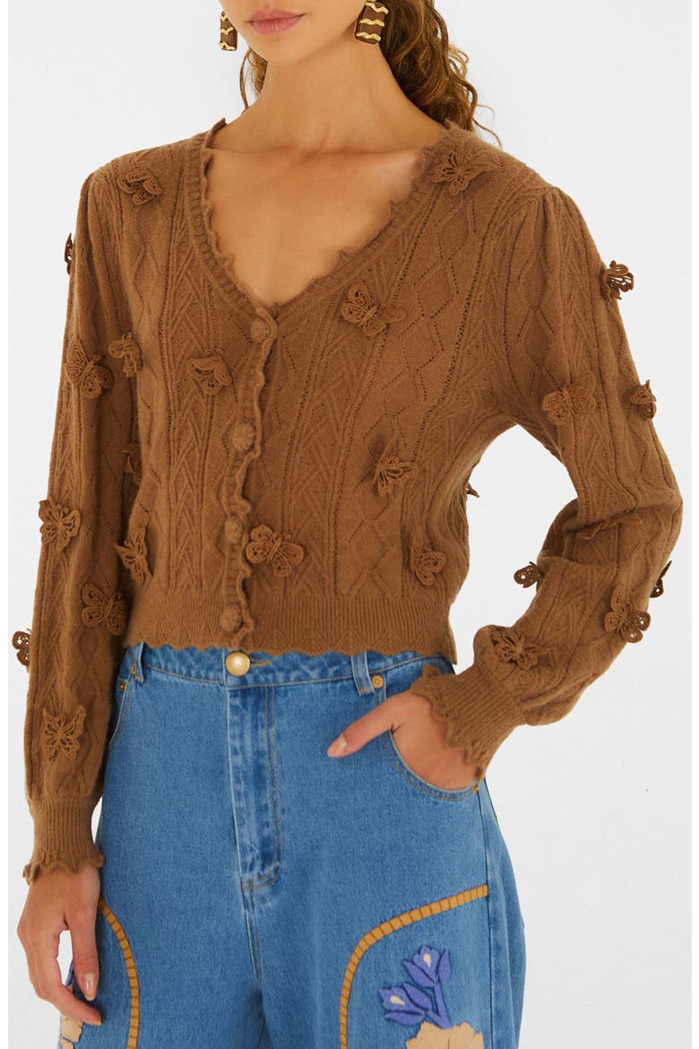 Richielieu 3-D Butterfly Detail Cardigan, Main, color, SAND