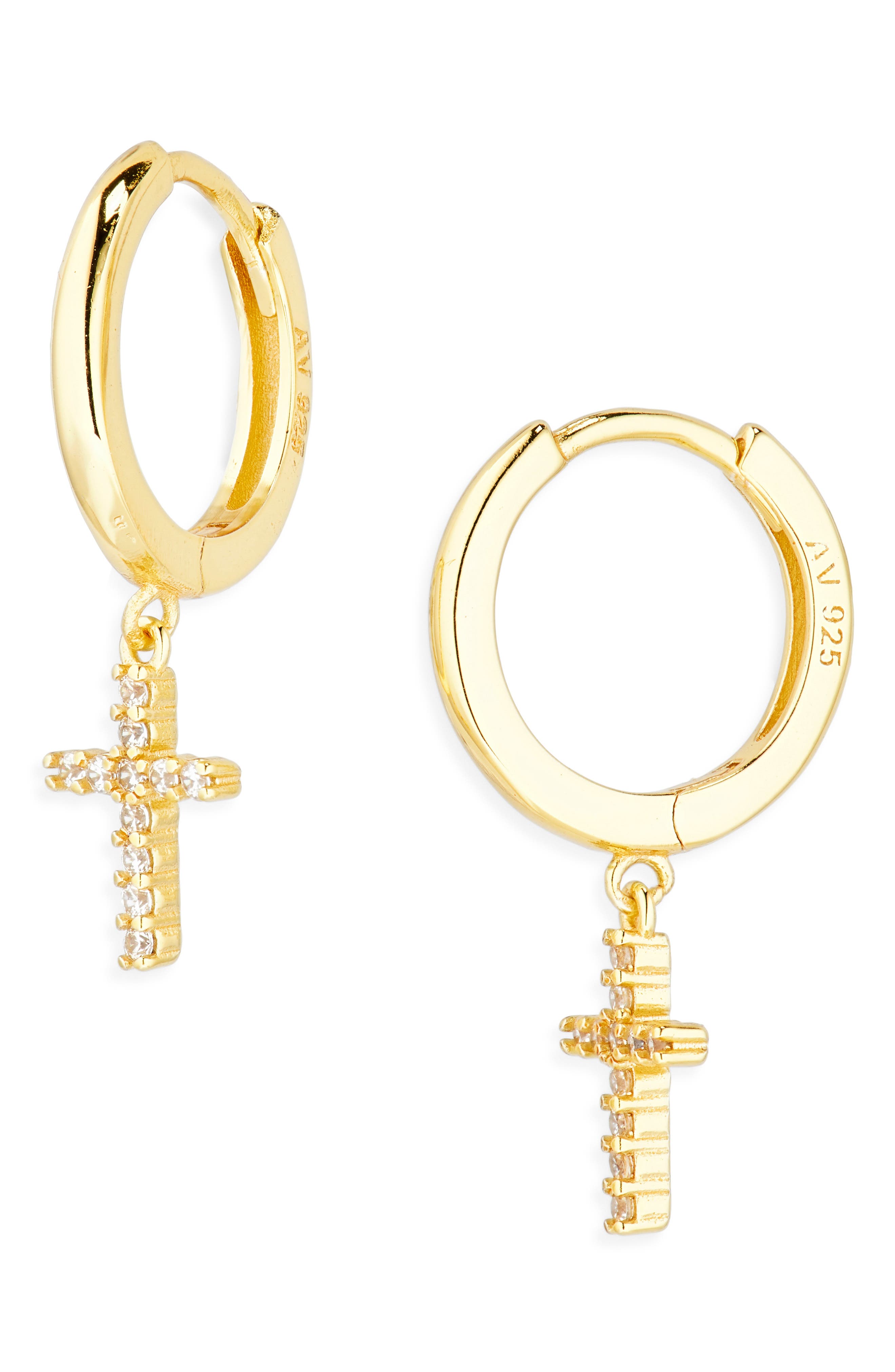 ARGENTO VIVO Pavé Crystal Cross Drop Huggie Hoop Earrings