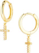 ARGENTO VIVO Pavé Crystal Cross Drop Huggie Hoop Earrings