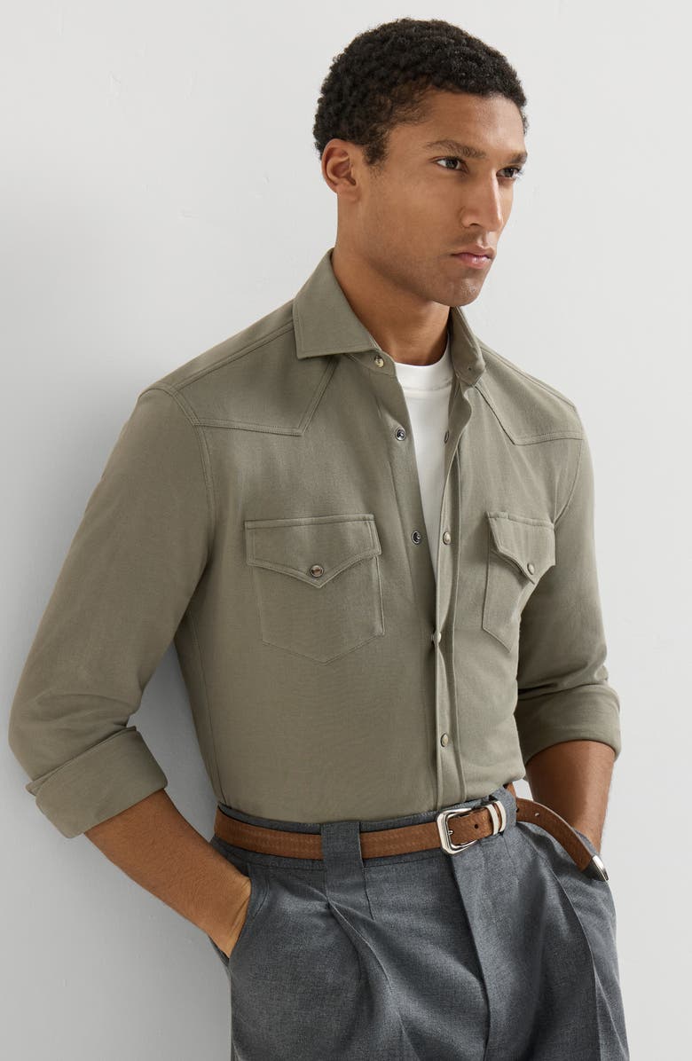 Brunello Cucinelli Piqué shirt, Alternate, color, Military