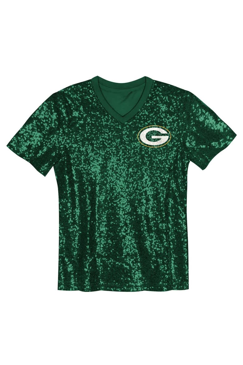 Girls Youth Jordan Love Green Green Bay Packers Sequin V-Neck Fashion Jersey, Alternate, color, Green
