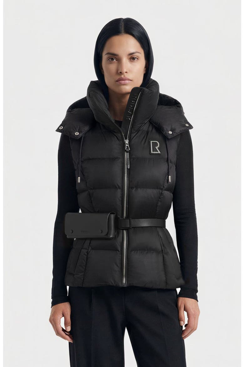 Cassidy Women's Down Vest with Removable Hood & Pouch Belt, Main, color, Black