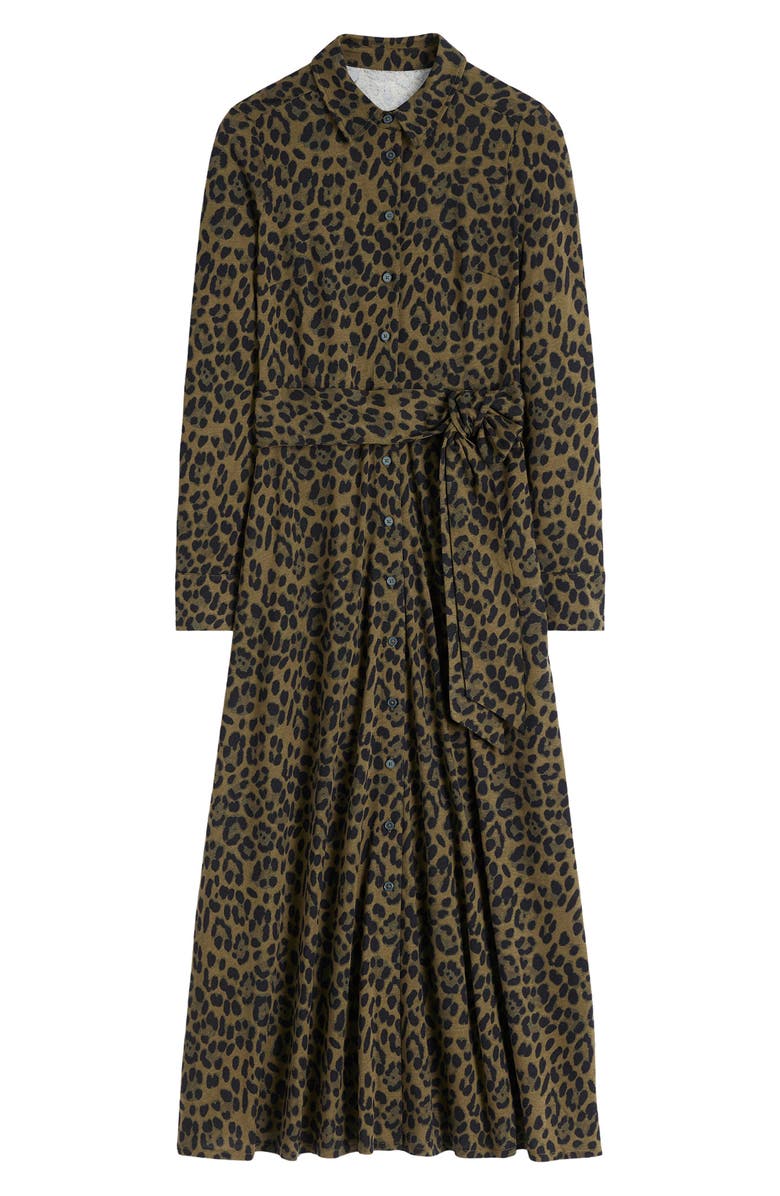 Boden Marcia Leopard Print Long Sleeve Shirtdress, Alternate, color, Military Olive Brushed Animal