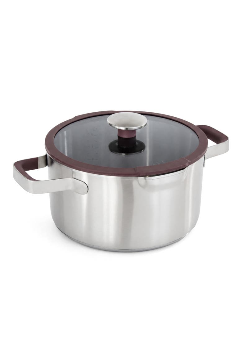 Elements 18/10 Stainless Steel Stockpot & Glass Lid, Main, color, PURPLE