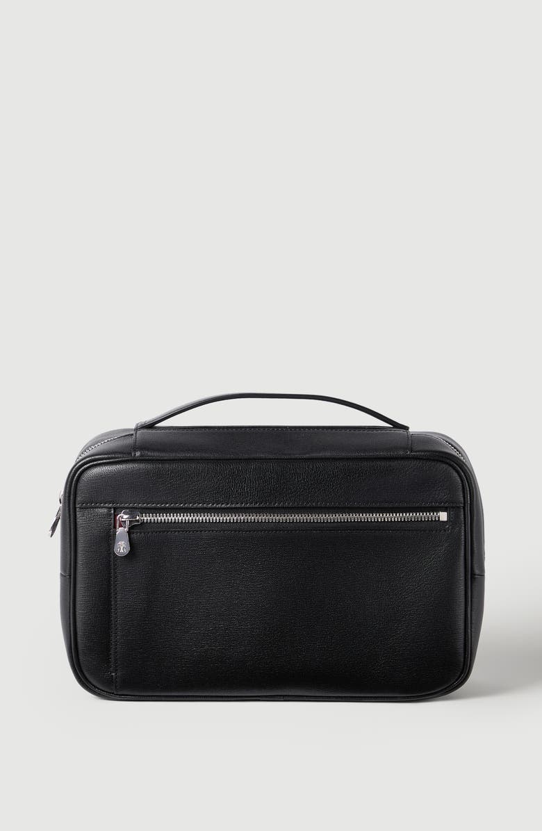 Brunello Cucinelli Grain leather beauty case, Alternate, color, Black