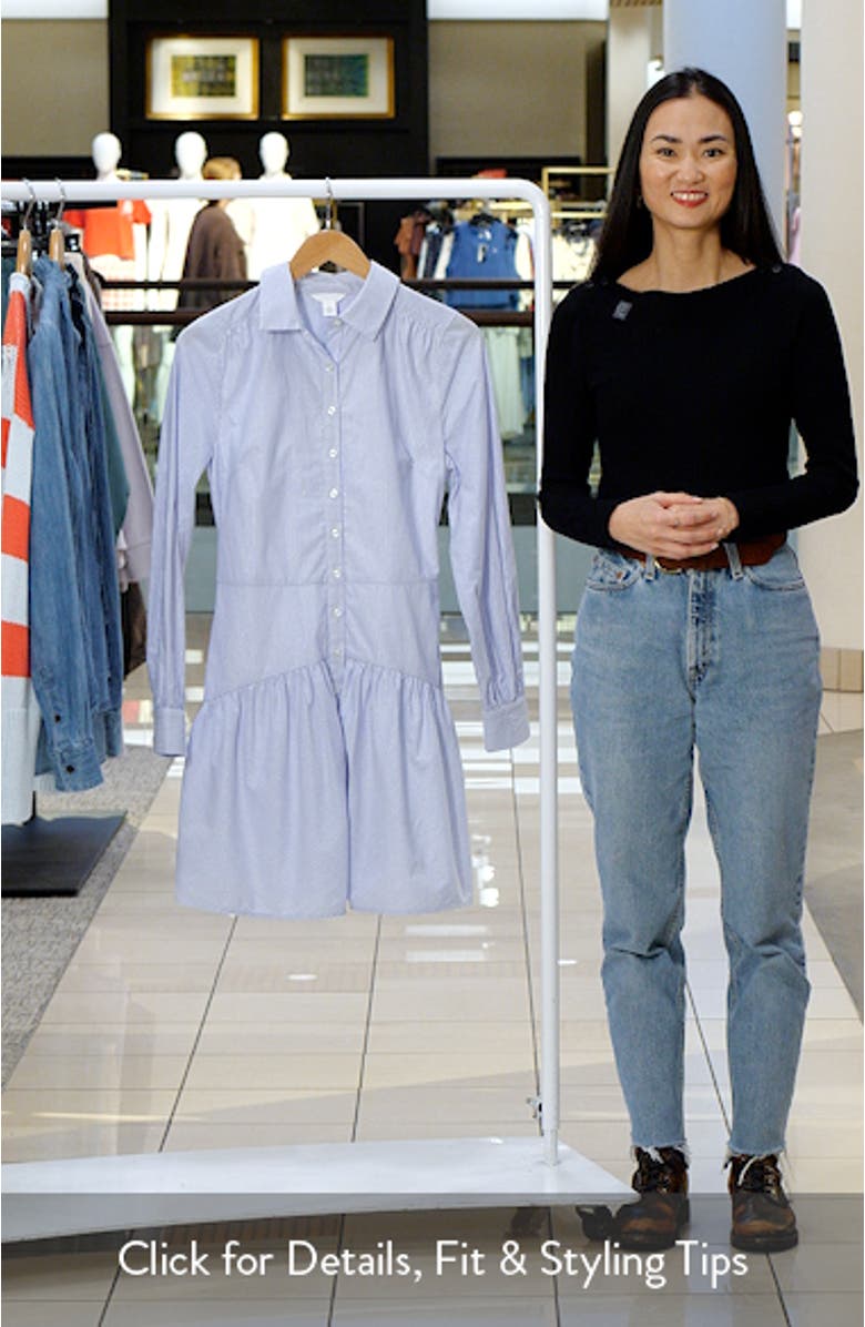 Stripe Long Sleeve Tiered Mini Shirtdress, sales video thumbnail