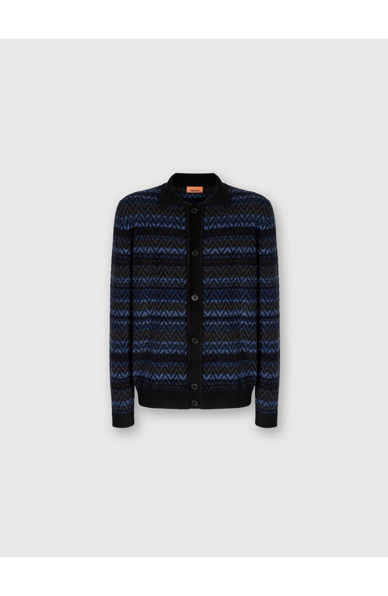 Missoni Cardigan With Zigzag And Stripe Pattern, Main, color, Black & Blue
