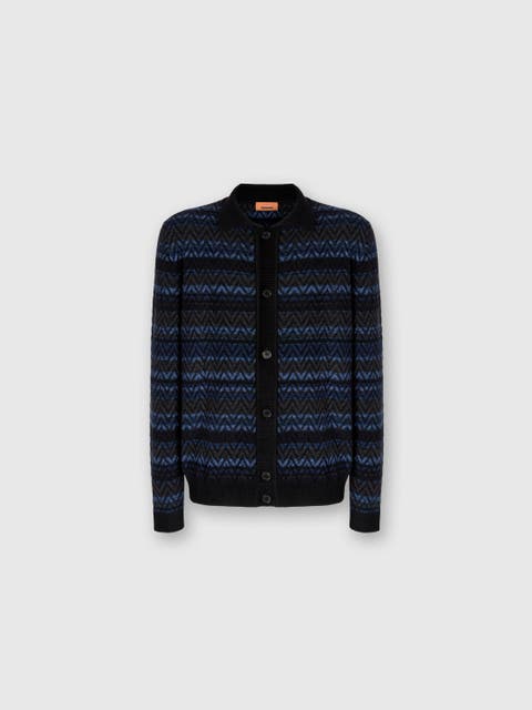 Cardigan With Zigzag And Stripe Pattern