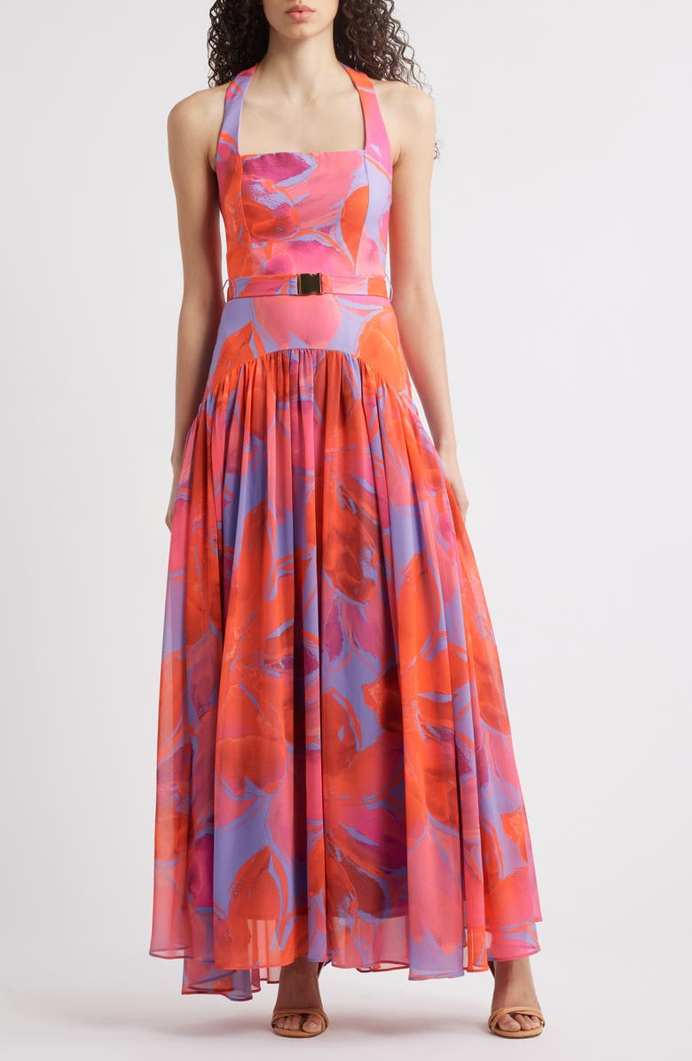 Hutch Aza A-Line Halter Dress, Main, color, Purple Gardenia