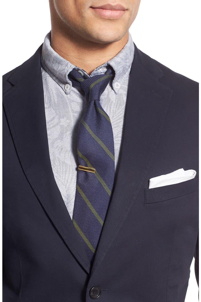 Trim Fit Stretch Cotton Blazer, Alternate, color, NAVY