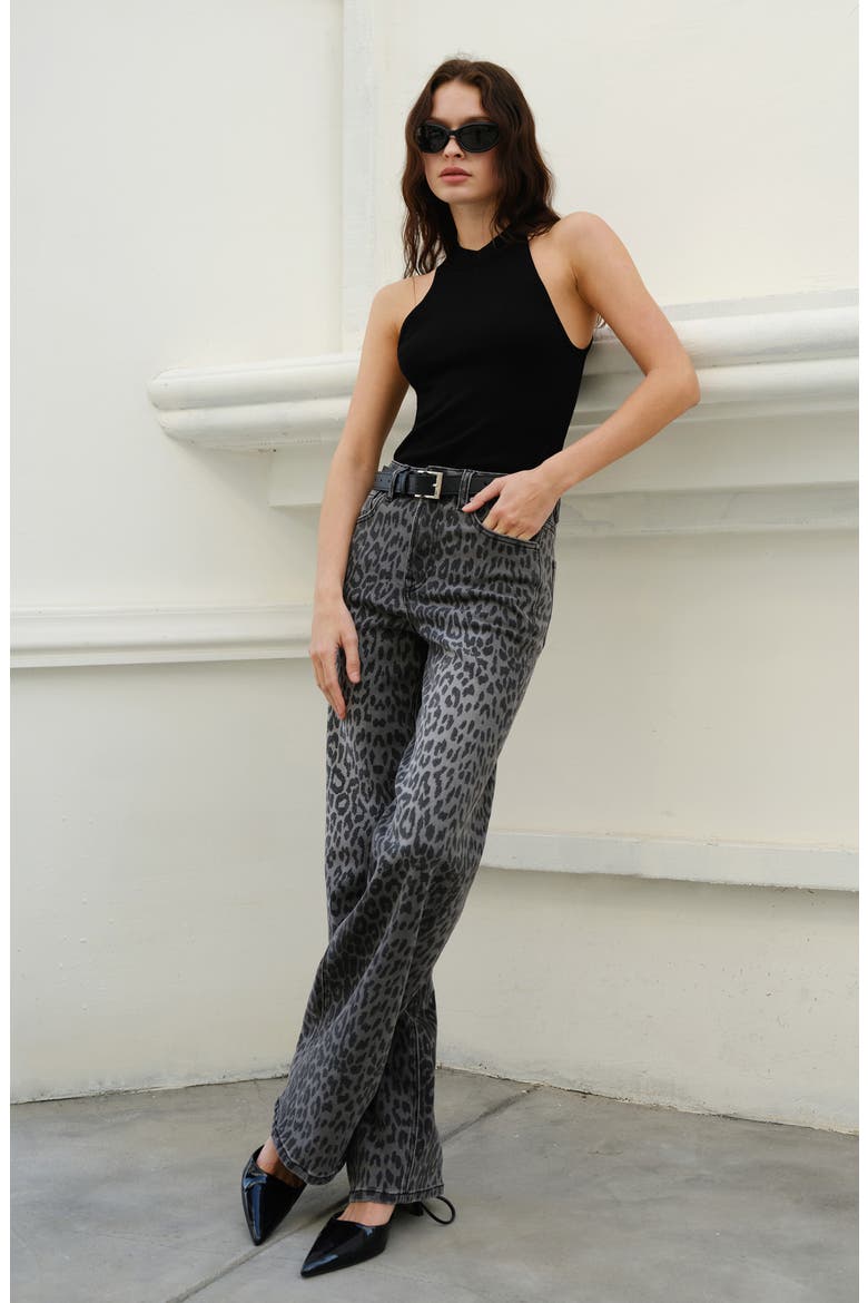 Leopard Print High Waist Wide Leg Jeans, Alternate, color, BLACK LEOPARD PRINT