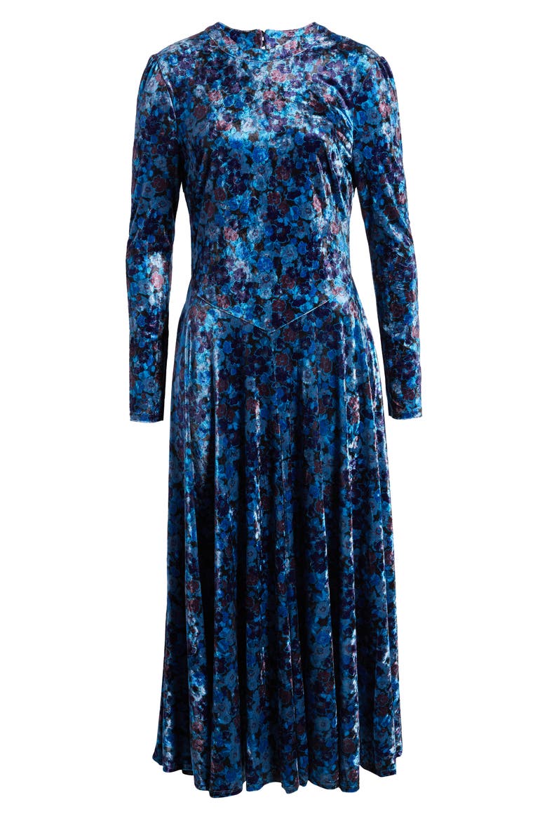 Heartland Long Sleeve Velvet Midi Dress, Alternate, color, ONYX COMBO