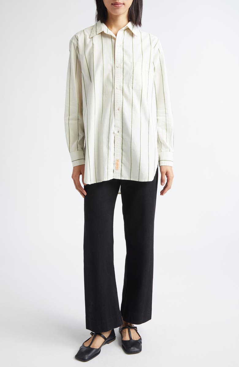 Bode Murray Stripe Cotton Button-Up Shirt, Alternate, color, Green/ Cream