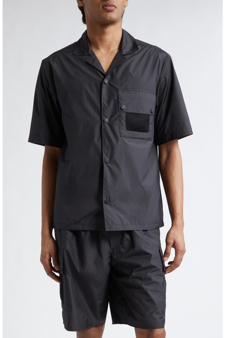 Mesh Pocket Short Sleeve Ripstop Snap Shirt, Main, color, BLACK