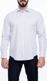 VELLAPAIS Check Cotton Slim Fit Button Down Shirt