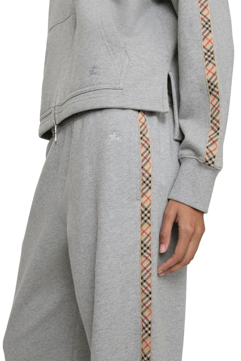 Jodie Check Tape French Terry Sweatpants, Alternate, color, PALE GREY MELANGE