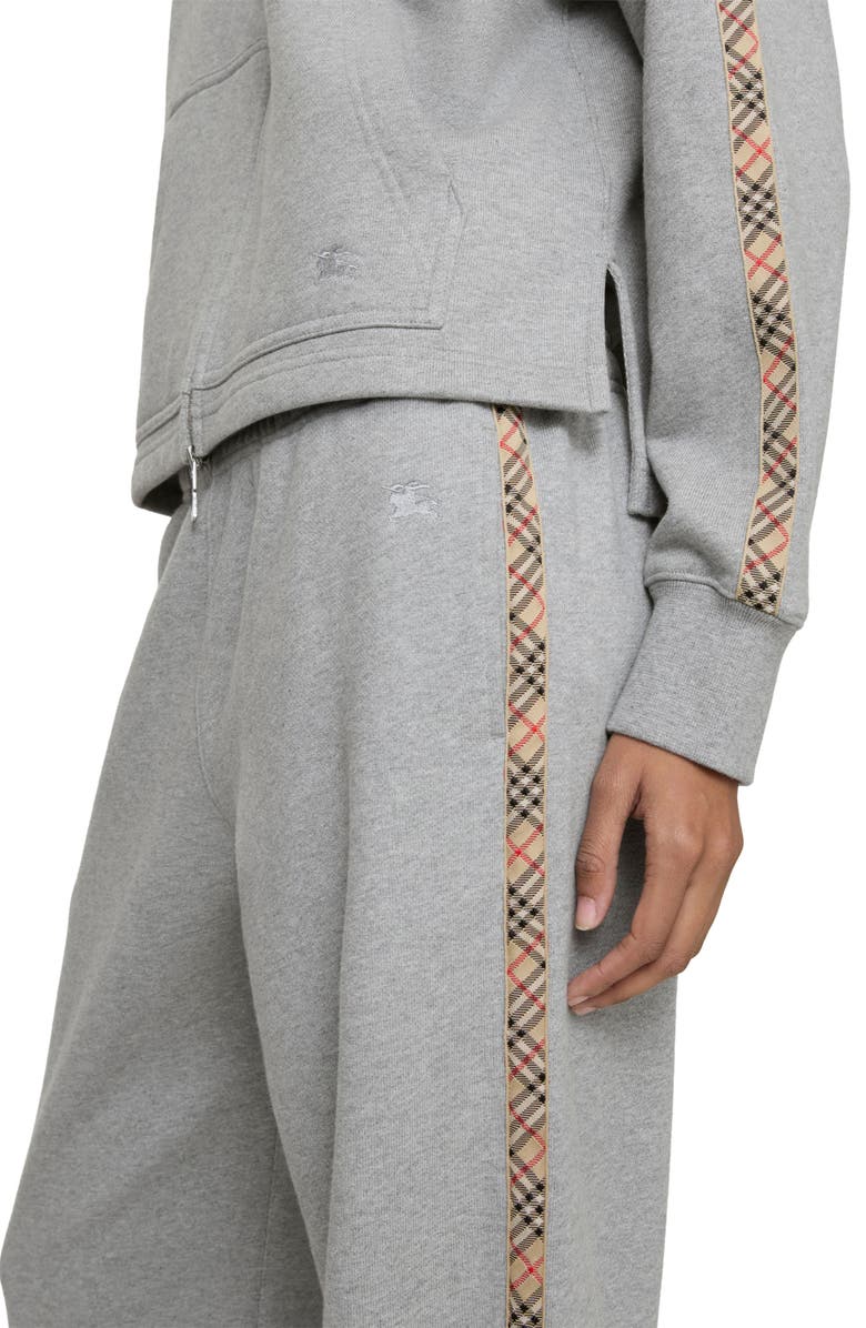 Burberry Jodie Check Tape French Terry Sweatpants, Alternate, color, Pale Grey Melange