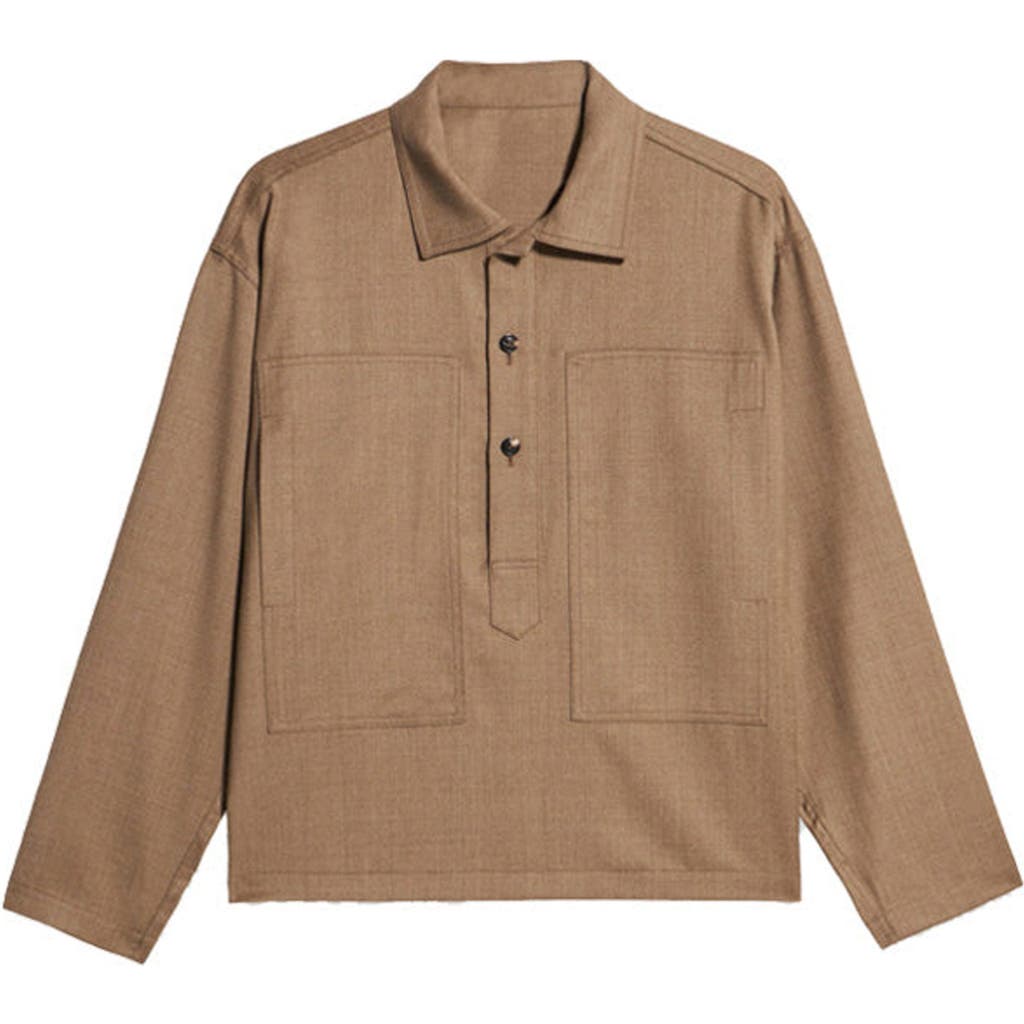 Fortela Polo Wool Overshirt With Macro Pockets In Brown