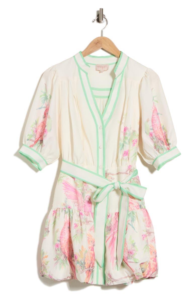 Ashton Tie Waist Shirtdress, Main, color, CREAM MULTI