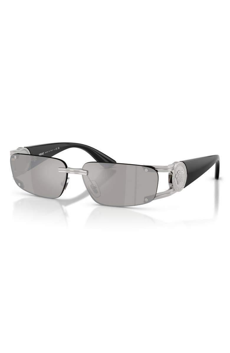 Versace 59mm Rectangular Sunglasses, Alternate, color, Silver / Grey Mirror Silver