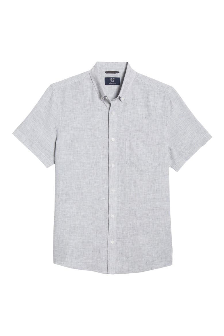 Linen Slim Fit Shirt, Alternate, color, GREY MAGNET