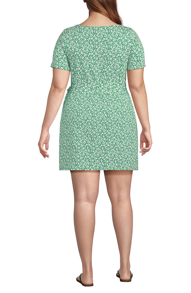 Lands' End Short Sleeve Cotton Modal Wrap Mini Dress, Alternate, color, Vibrant Clover Blossoms