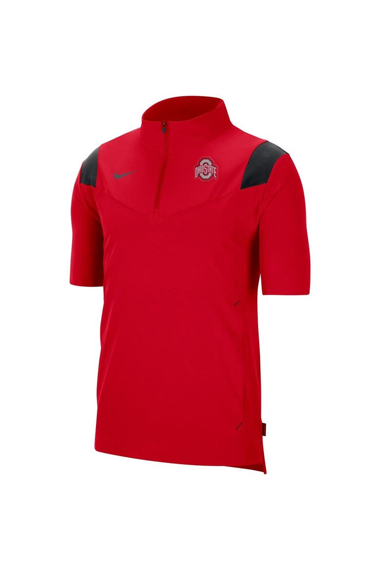 Men's Nike Scarlet Ohio State Buckeyes Coach Short Sleeve Quarter-Zip Jacket, Alternate, color, Scarlet