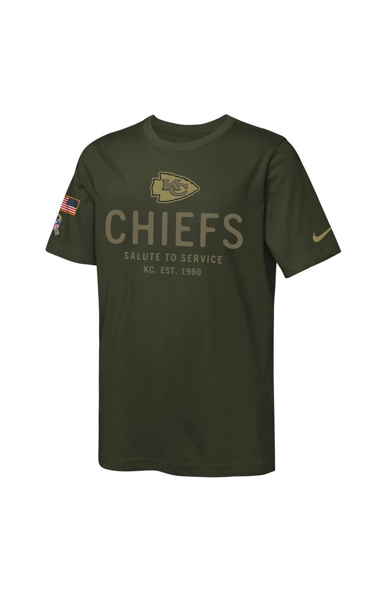 Nike Youth Nike Olive Kansas City Chiefs 2025 Salute to Service Sideline Dri-FIT T-Shirt, Alternate, color, Olive