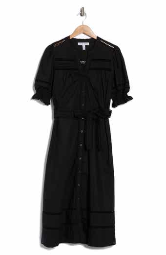 Ellen Tracy Rickrack Trim Puff Sleeve Cotton Poplin Dress