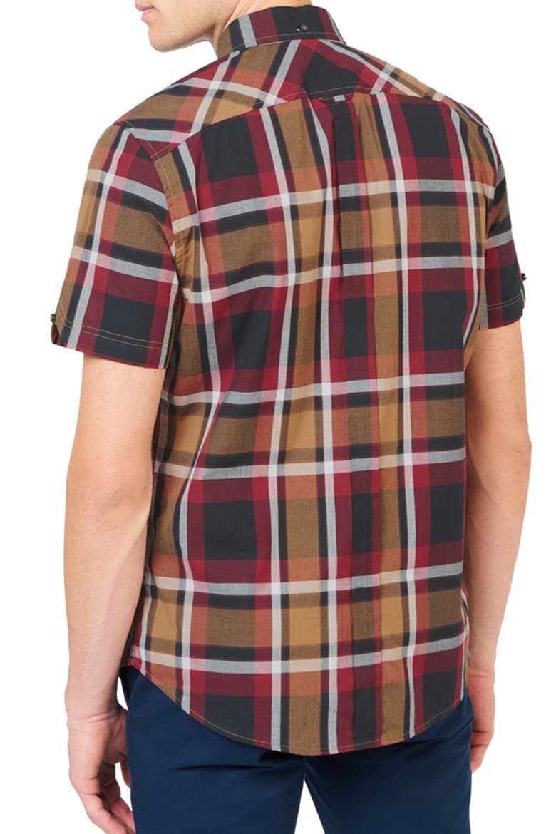Plaid Short Sleeve Button-Down Shirt, Alternate, color, RED