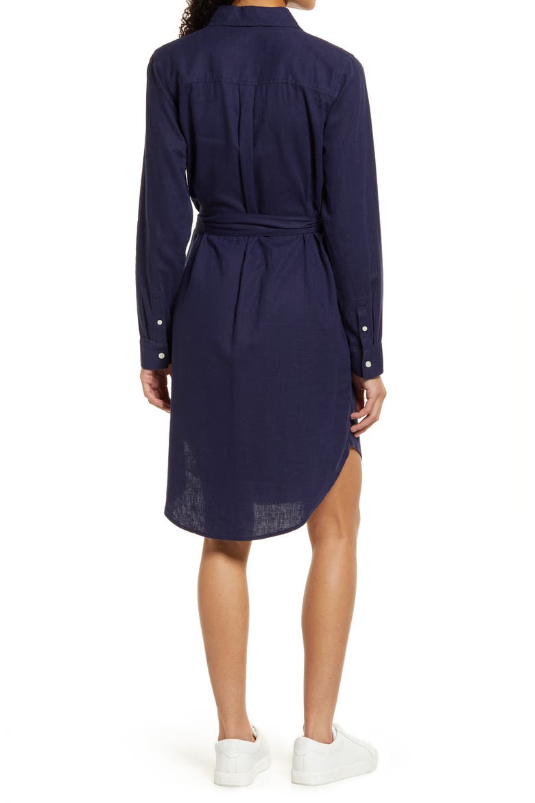 Linen Blend Shirtdress, Alternate, color, NAVY PEACOAT