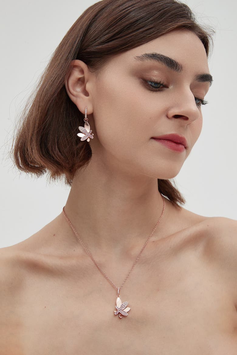 Pavé Butterfly Pendant Necklace, Alternate, color, Rose Gold/Pink