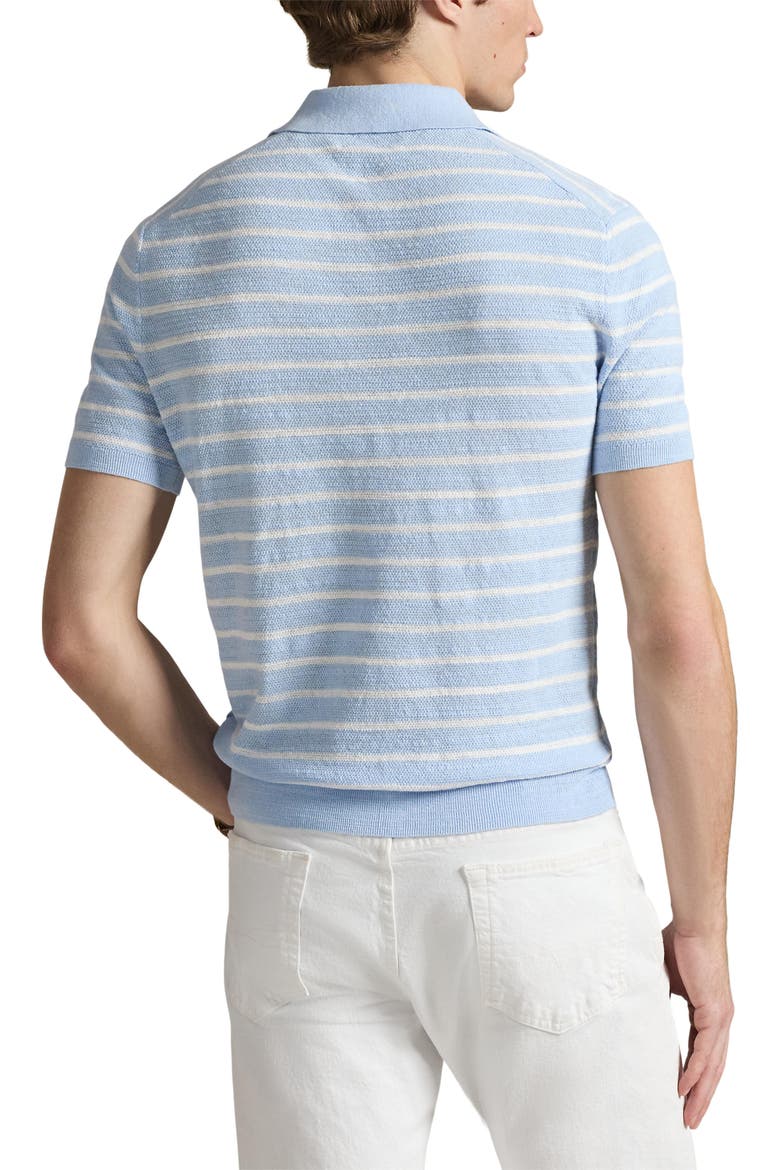 Stripe Cotton & Linen Polo Sweater, Alternate, color, OFFICE BLUE COMBO
