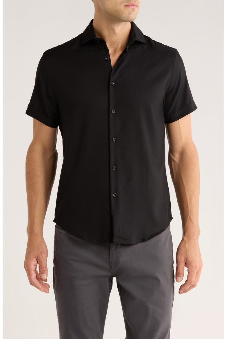 Short Sleeve Button-Up Shirt, Main, color, BLACK