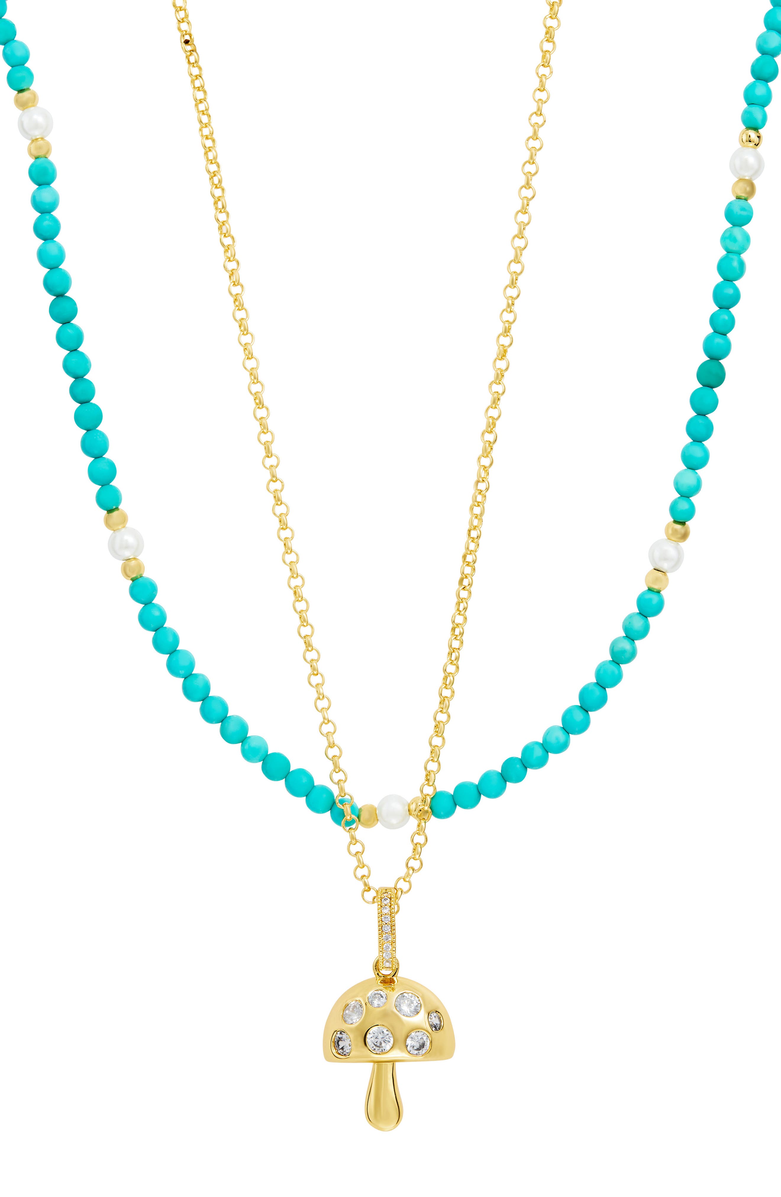 Mushroom Pendant & Beaded Necklace Set